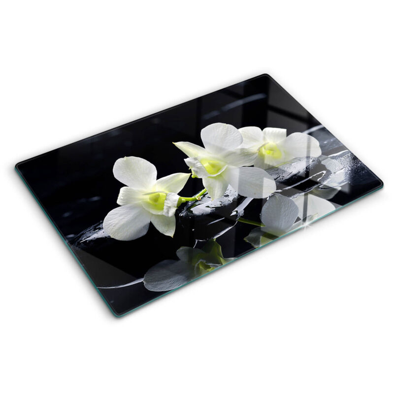 Tulup - Planche de cuisine, couvre plaque, verre planche découper, verre trempé – 80 x 52 cm - Orchidée