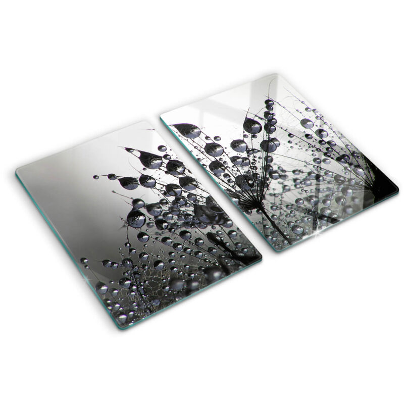 Tulup - Planche de cuisine, couvre plaque, verre planche découper, verre trempé – 2 x 40 x 52 cm - Pissenlits