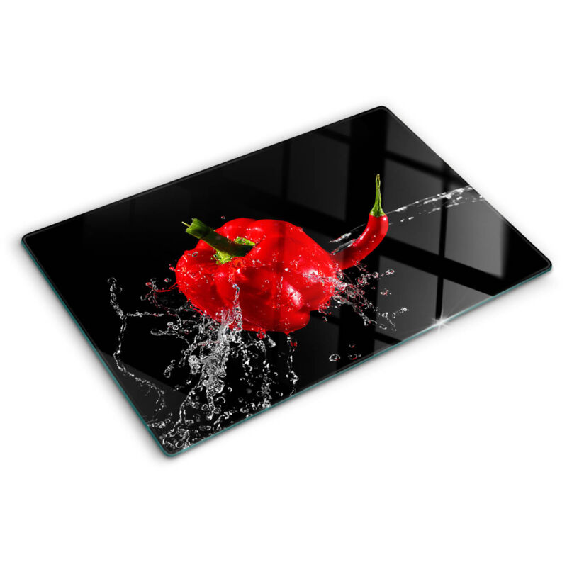 Tulup - Planche de cuisine, couvre plaque, verre planche découper, verre trempé – 80 x 52 cm - Poivron rouge