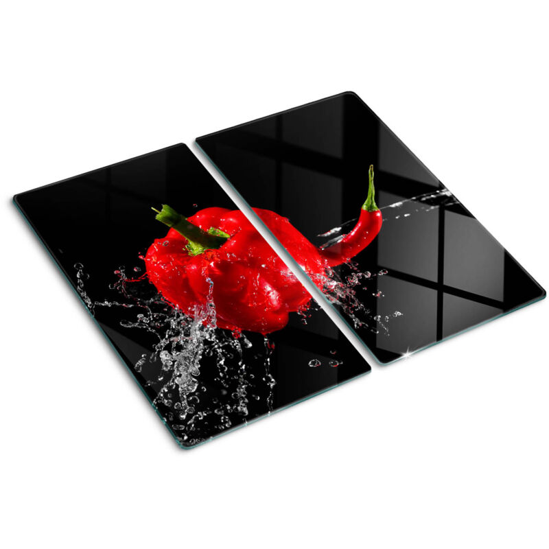 Tulup - Planche de cuisine, couvre plaque, verre planche découper, verre trempé – 2 x 30 x 52 cm - Poivron rouge