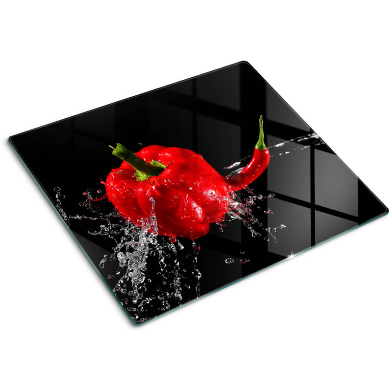 Tulup - Planche de cuisine, couvre plaque, verre planche découper, verre trempé – 60 x 52 cm - Poivron rouge
