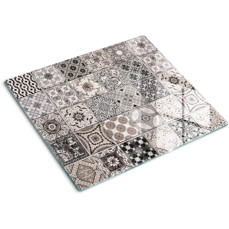 Tulup - Planche de cuisine, couvre plaque, verre planche découper, verre trempé – 60 x 52 cm - Carreaux de céramique