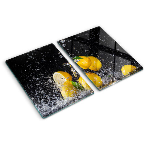 Planche de cuisine, couvre plaque, verre planche découper, verre trempé – 2 x 40 x 52 cm - Citrons et eau