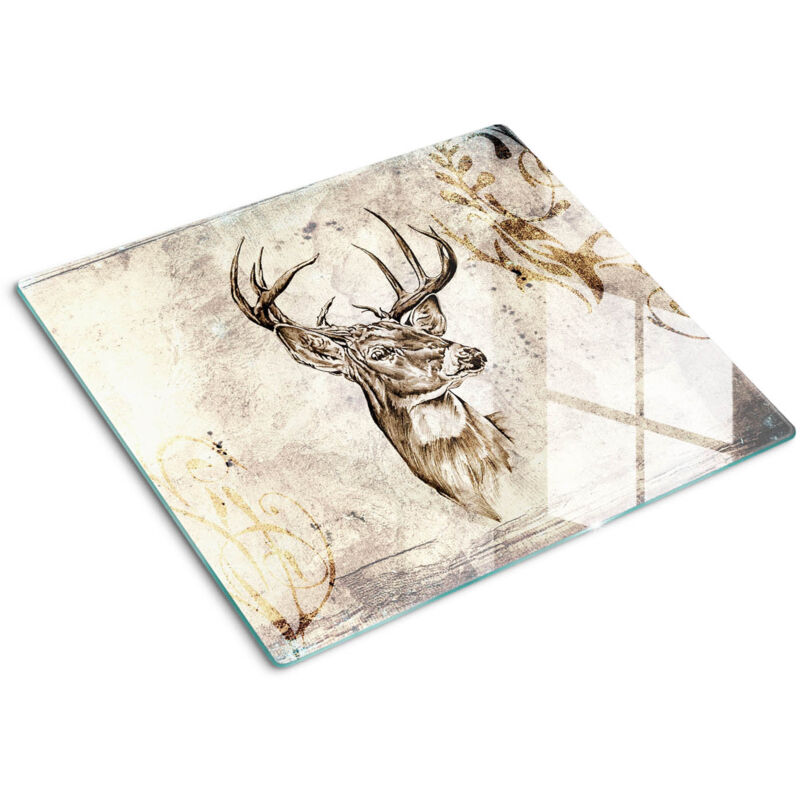 Tulup - Planche de cuisine, couvre plaque, verre planche découper, verre trempé – 60 x 52 cm - Cerf