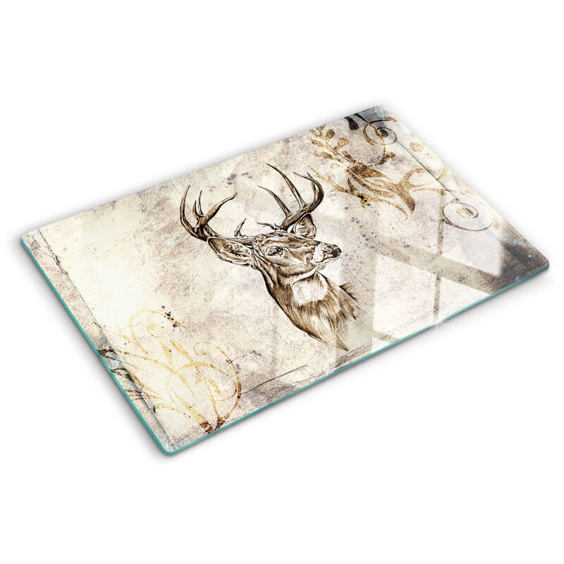 Tulup - Planche de cuisine, couvre plaque, verre planche découper, verre trempé – 80 x 52 cm - Cerf