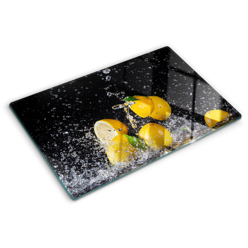 Tulup - Planche de cuisine, couvre plaque, verre planche découper, verre trempé – 80 x 52 cm - Citrons et eau