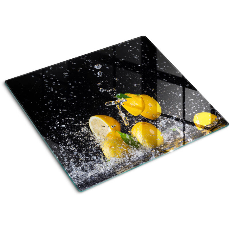 Tulup - Planche de cuisine, couvre plaque, verre planche découper, verre trempé – 60 x 52 cm - Citrons et eau