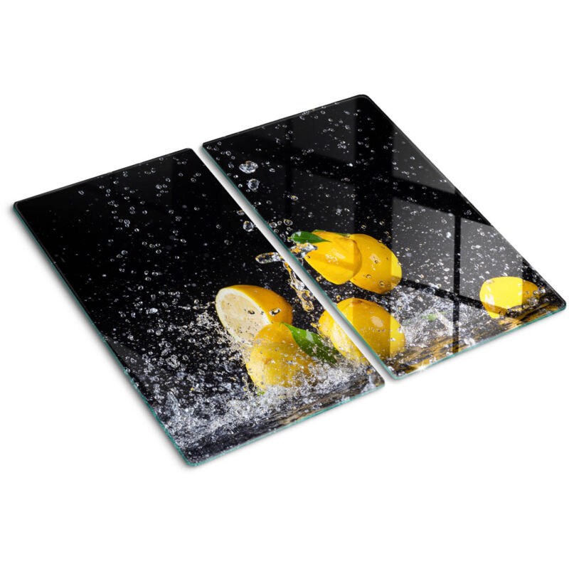 Tulup - Planche de cuisine, couvre plaque, verre planche découper, verre trempé – 2 x 30 x 52 cm - Citrons et eau