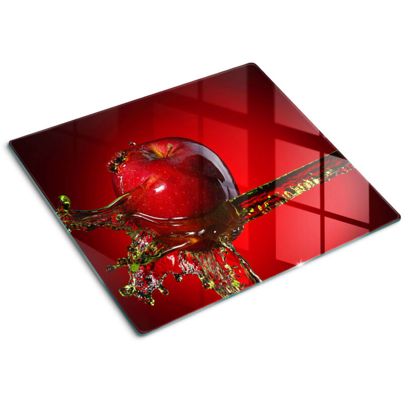 Tulup - Planche de cuisine, couvre plaque, verre planche découper, verre trempé – 60 x 52 cm - Pomme et eau