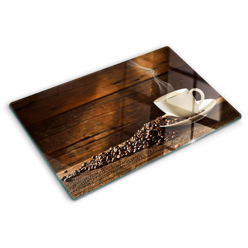 Tulup - Planche de cuisine, couvre plaque, verre planche découper, verre trempé – 80 x 52 cm - Une tasse de café