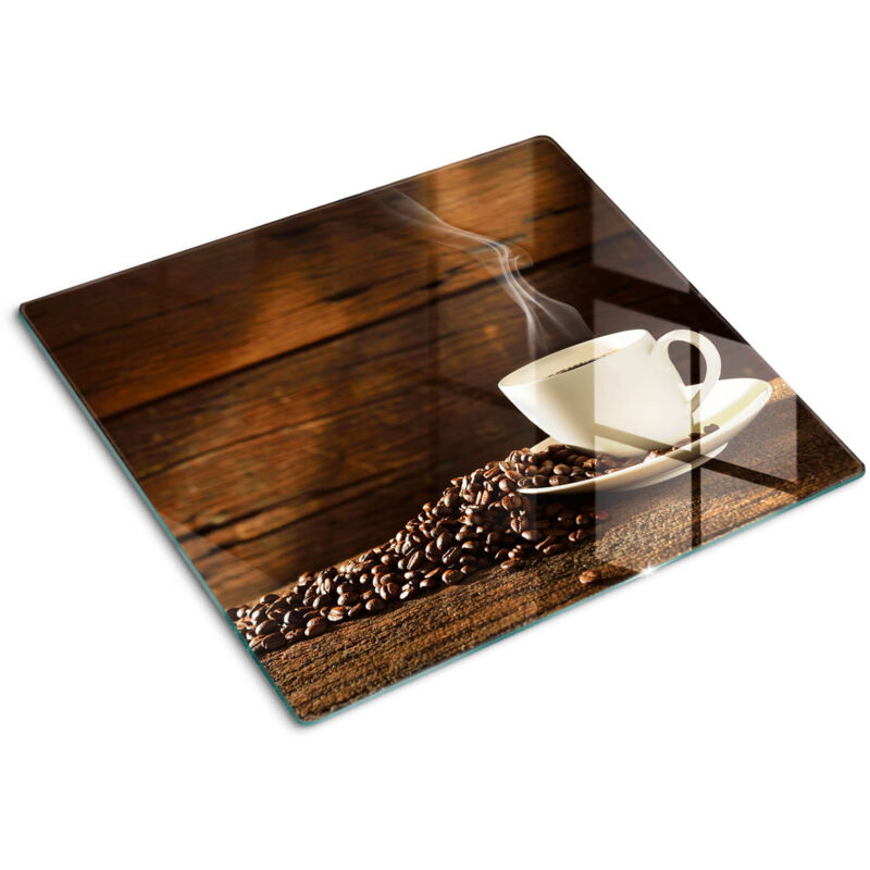 Tulup - Planche de cuisine, couvre plaque, verre planche découper, verre trempé – 60 x 52 cm - Une tasse de café