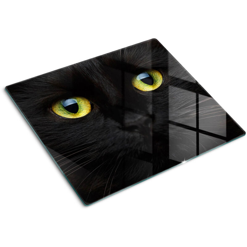 Tulup - Planche de cuisine, couvre plaque, verre planche découper, verre trempé – 60 x 52 cm - Yeux de chat
