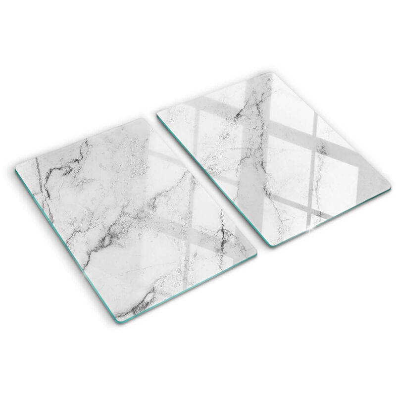 Tulup - Planche de cuisine, couvre plaque, verre planche découper, verre trempé – 2 x 40 x 52 cm - Marbre