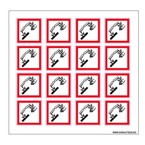 Planche de Pictogrammes MATIERES CORROSIVES (SGH05PL) - Planche de 16 adhésifs - 40 x 40 mm