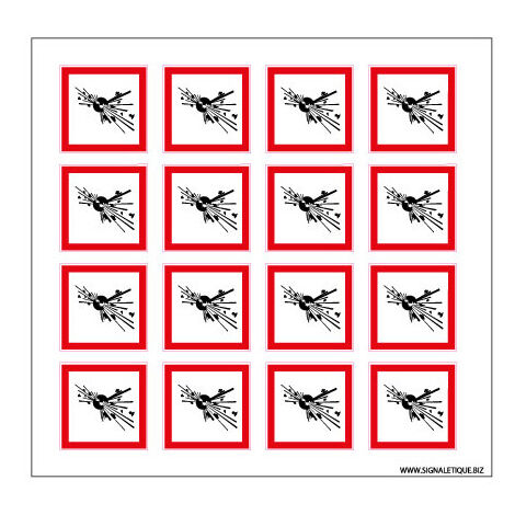 Planche de Pictogrammes MATIERES EXPLOSIVES (SGH01PL) - Planche de 24 adhésifs - 30 x 30 mm