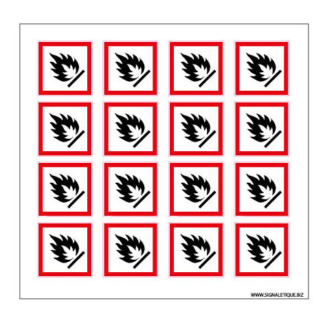 Planche de Pictogrammes MATIERES SOLIDES INFLAMMABLES (SGH02PL) - Planche de 24 adhésifs - 30 x 30 mm