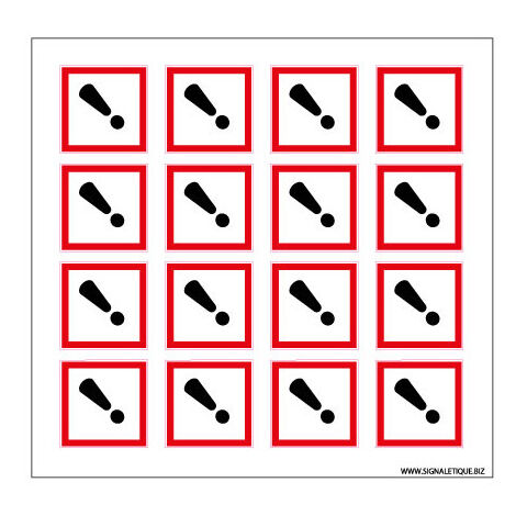 Planche de Pictogrammes RISQUES CUTANES & IRRITATION (SGH07PL) - Planche de 24 adhésifs - 30 x 30 mm