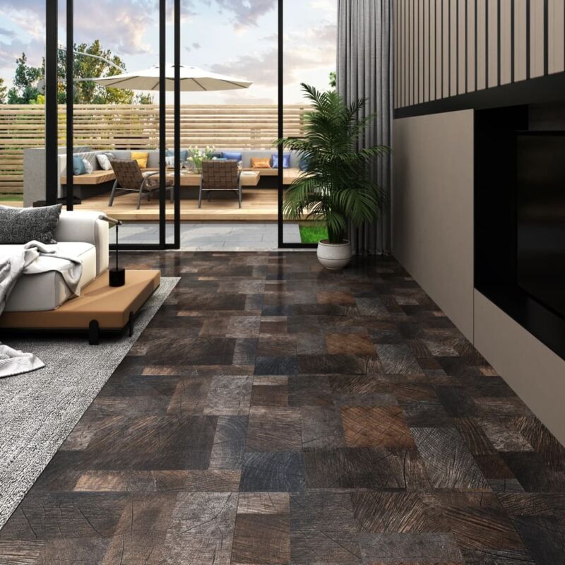 Dalle de plancher autoadhésif pvc 5,11 m² marron structure bois Vidaxl