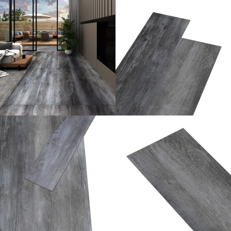 Dalles de plancher pvc autoadhésif 5,21 m² 2 mm gris brillant - Parquet Pvc - Carrelage Imitation Bois - Dallettes De Sol - Planchers Autocollants
