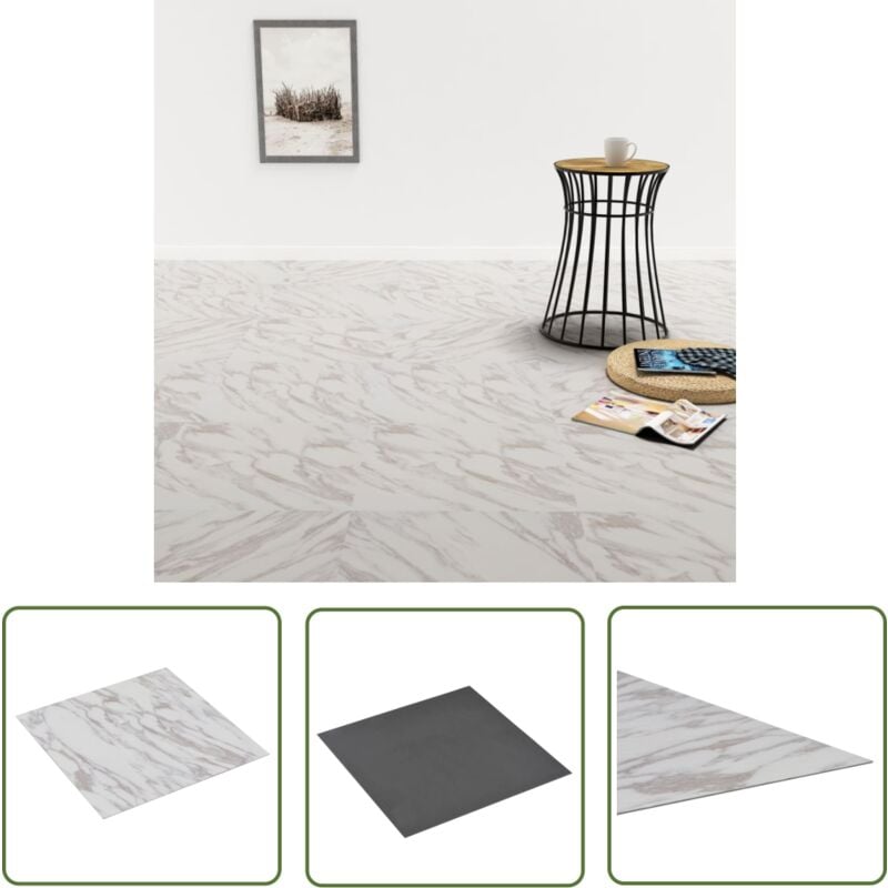The Living Store Dalles de plancher pvc autoadhésif 5,11 m² blanc marbre - Carrelage Pvc - Dallettes De Sol - Planchers Adhésifs - Revêtement De Sol