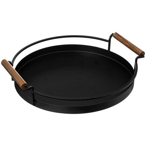 Planche de service ronde noire, poignées en bois d'acacia, Ø 36 cm