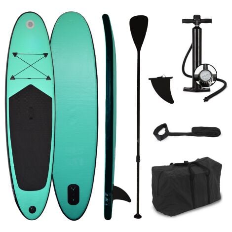 Planche de stand up paddle gonflable vert & noir 285 cm 100 kg max - Pacific - Pack complet planche, accessoires et housse de téléphone waterproof