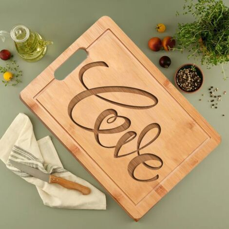 Planche en bambou "LOVE" cuisine – Message doux gravé, cadeau chef