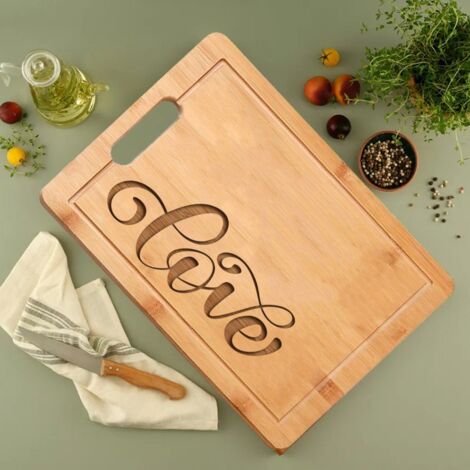Planche en bambou "LOVE" tendre – Message doux gravé, cadeau famille