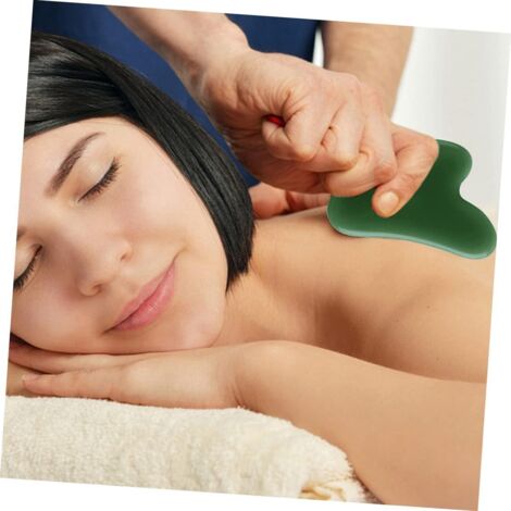 Planche Gua Sha en jade, corne de bélier en forme de cœur, masseur facial, vert foncé