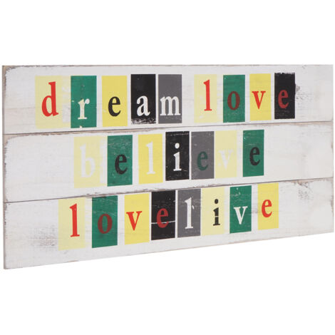 Planche murale Love-Life, planche décorative, panneau style shabby, vintage, 3 crochets, 30x60cm