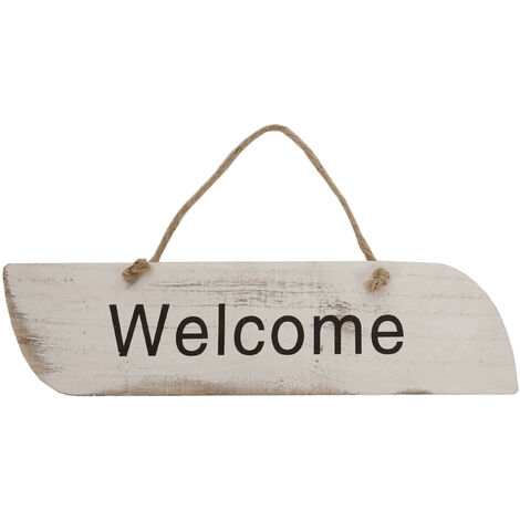 Planche murale Welcome, planche décorative, panneau style shabby, vintage, 10x43x1cm, blanc