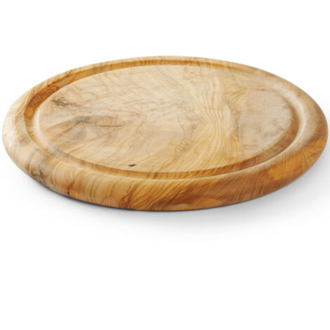 Planche ronde en bois d'olivier pour servir charcuteries, fromages et snacks, diamètre 260 mm