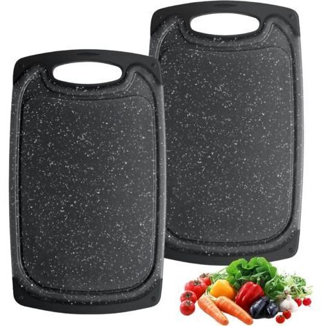Planches à découper, 2 planches à découper de cuisine, planches à découper en plastique de 25 x 15 cm, robustes, durables et antidérapantes, adaptées à la viande, aux légumes et aux fruits