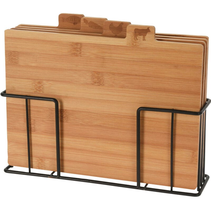 Planches à découper en bambou, 4 pièces sur support en métal