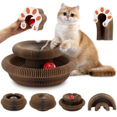 Planches à gratter pour chat 2 en 1, NOUVEAU jouet interactif pliable pour chat avec boule à cloche, la planche à gratter pour chat convient à une utilisation intérieure et extérieure.