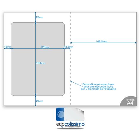 Planches A4 avec étiquette COLISSIMO intégrée 150 x 100 mm