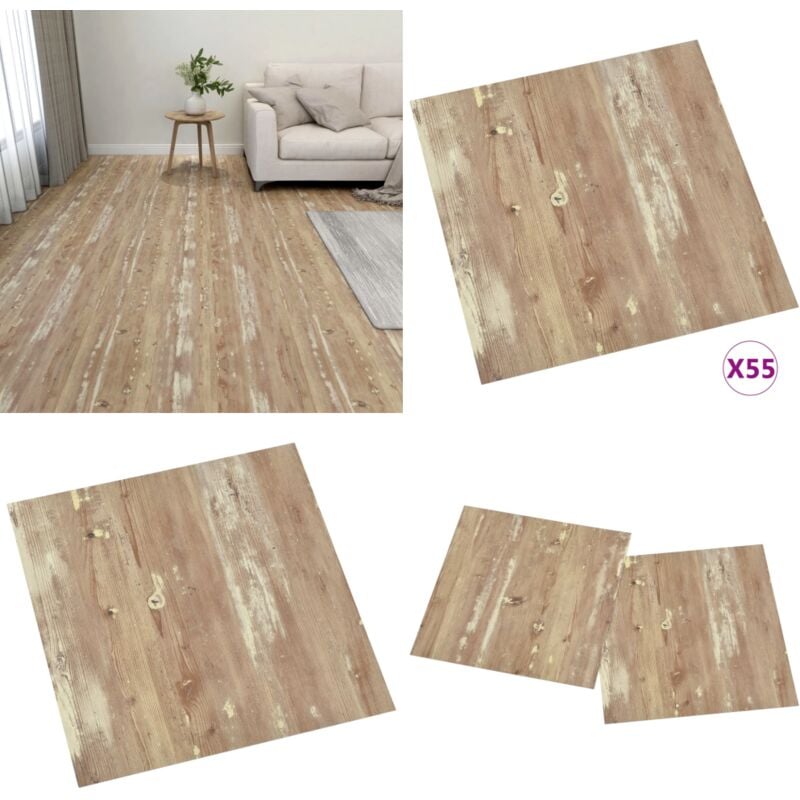 Dalles de plancher autoadhésives 55 pcs PVC 5,11 m² marron - Carrelage Pvc - Dallettes De Sol - Planchers Autocollants - Revêtement De Sol - Parquet