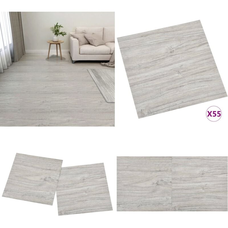 Dalles de plancher autoadhésives 55 pcs PVC 5,11 m² gris clair - Carrelage Pvc - Dallettes De Sol - Planchers Adhésifs - Revêtement De Sol - Parquet