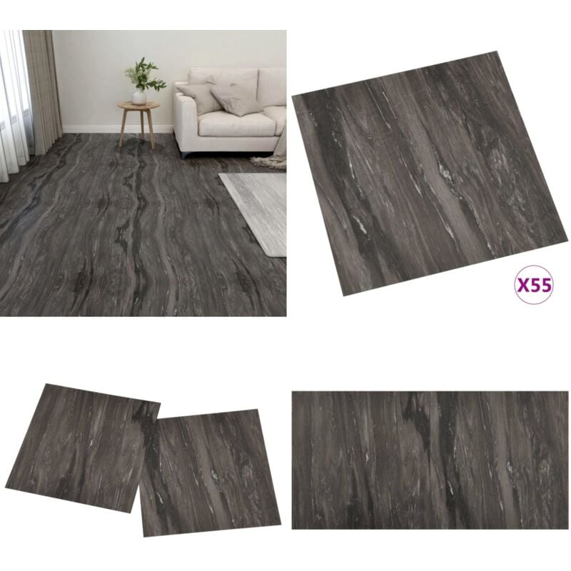 Dalles de plancher autoadhésives 55 pcs PVC 5,11 m² gris foncé - Carrelage Pvc - Dallettes De Sol - Planchers Adhésifs - Revêtement De Sol - Carreau