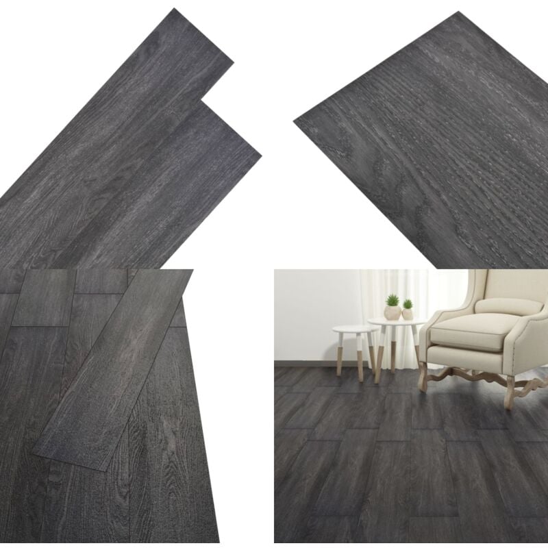 Planches de plancher pvc Non auto-adhésif 5,26 m² Noir et blanc - Parquet Pvc - Carrelage Pvc - Sols Pvc - Revêtement De Sol - Plancher Imitation