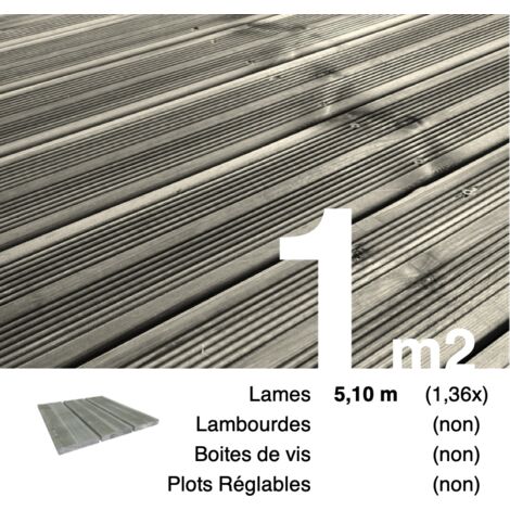 Planches de terrasse Pin autoclave Gris pour 1 m² • Longueur 5,1 m
