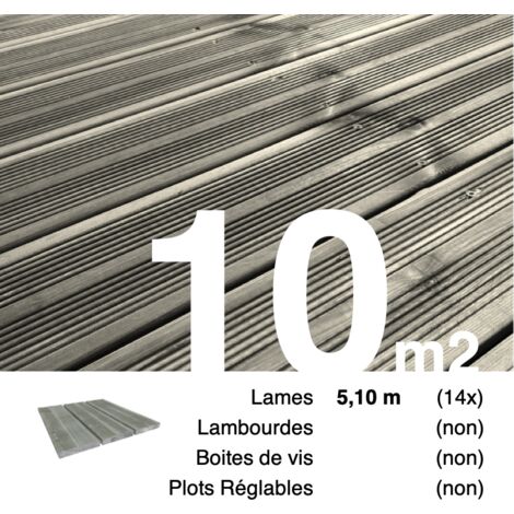 Planches de terrasse Pin autoclave Gris pour 10 m² • Longueur 5,1 m