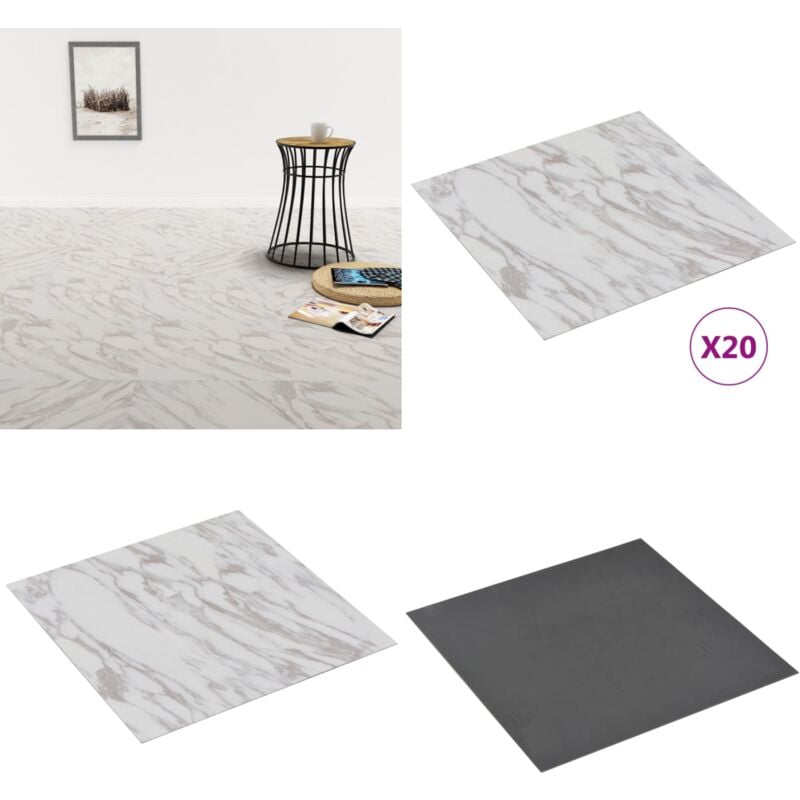 Dalles de plancher autoadhésives 20pcs PVC 1,86 m² marbre blanc - Carrelage Pvc - Dallettes De Sol - Planchers Autocollants - Revêtement De Sol