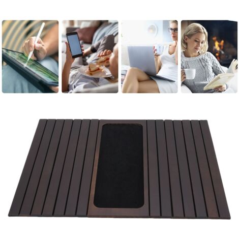 Planchette Bras Canapé Anti-Slip Brown - MainstayTablette Silicone Isolante pour Boissons avec Porte-Coupe et Zone Téléphone (43,5x34cm - Bambusoideae)
