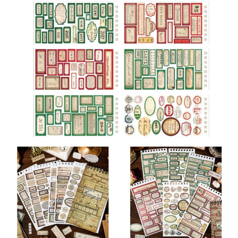 Planchettes d'autocollants pour planners en papier - 12 feuilles d'autocollants décoratifs vintage pour journal, calendrier et scrapbook