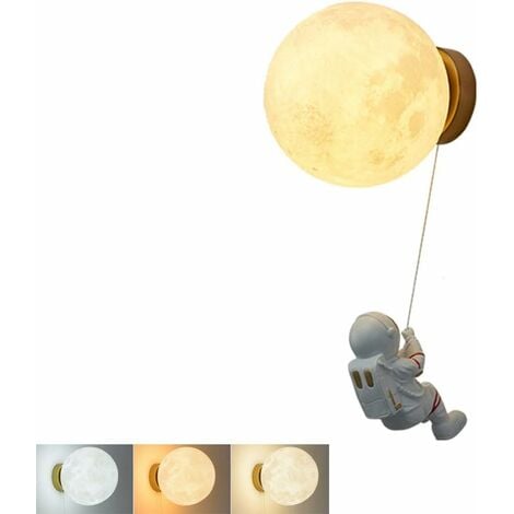 FORTUNEVILLE Planet Applique Murale Lune Lampe 3D Veilleuse Dimmable, Chambre d'Enfant Lampe de Nuit Sphérique pour Garçons Filles Astronaute Lampe Hauteur Réglable Applique Murale Lampe de Chevet Intérieur LED Éc