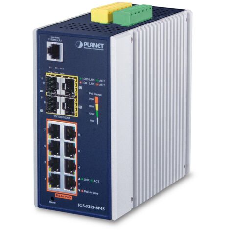PLANET IGS-5225-8P4S Switch industriale di livello 2 con 8 porte Gigabit PoE+ e 4 porte SFP 100/1G