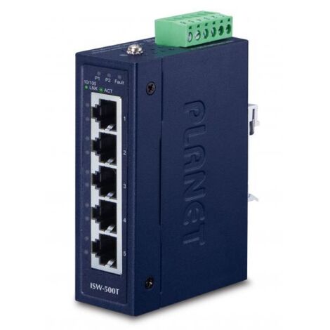 Planet IP30 Compact - Switch Fast Ethernet a 5 porte 10/100TX (-4075°C), ISW-500T
