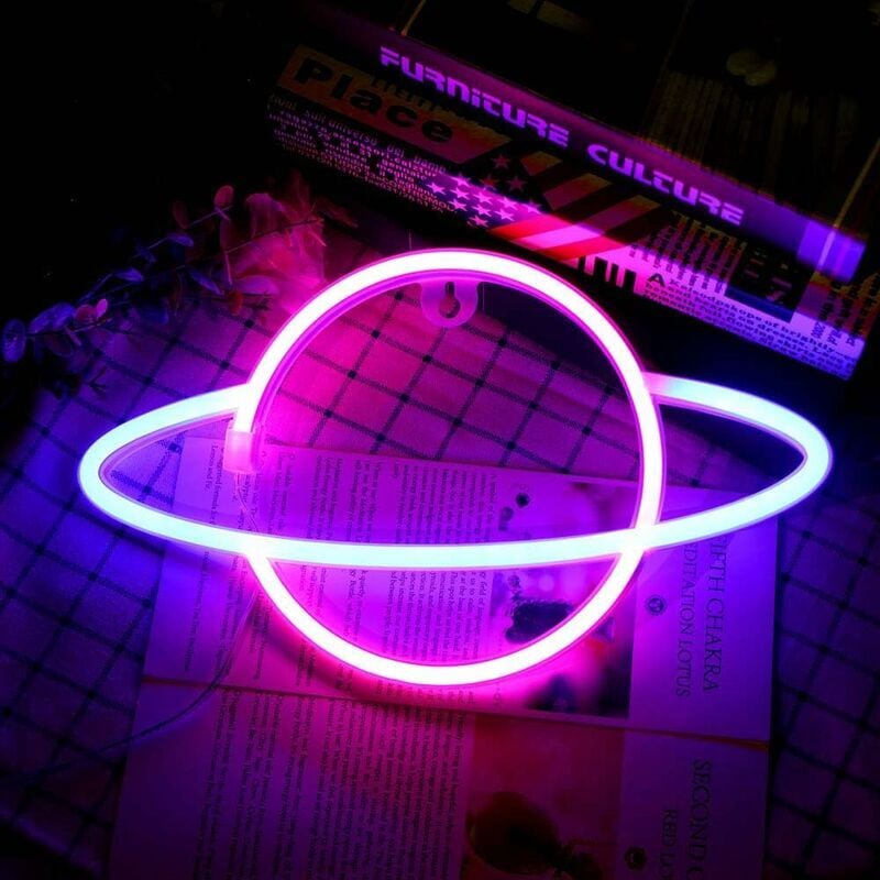 Hoopzi - Planet Neon Signs led Neon Wall Sign, Hanging Neon Lights Planet usb / Battery Planet Lamp Neon Light for Kids Room Birthday Party Bar