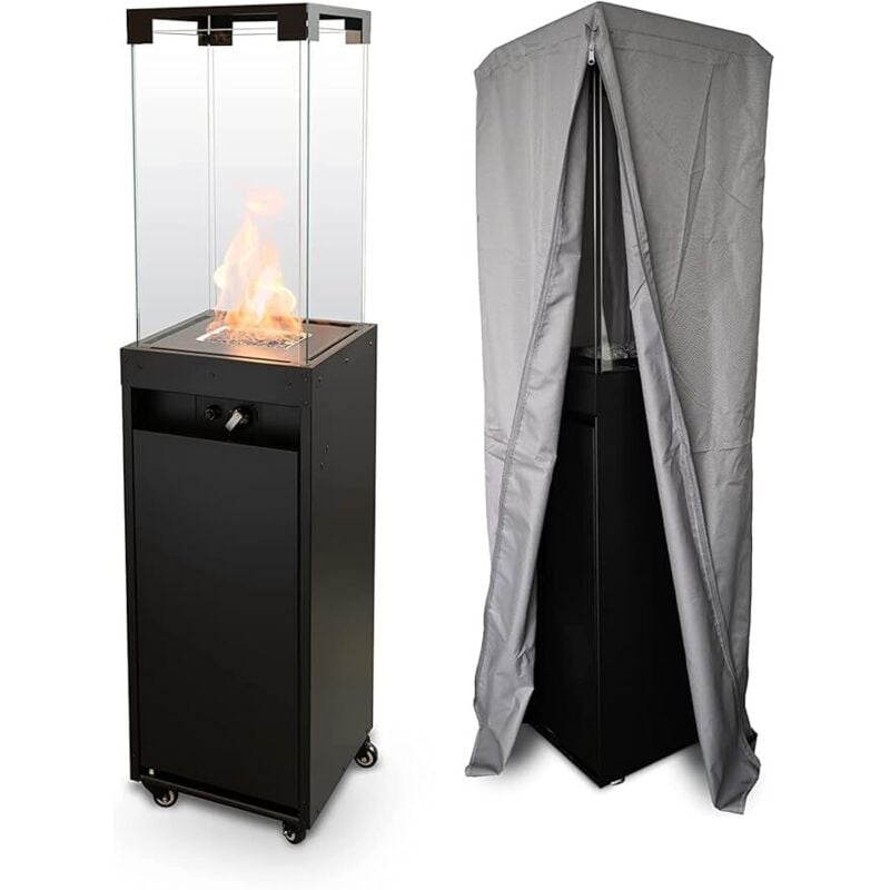 Faro - Chauffage de terrasse, gaz propane, noir, 8 kW, portable et autoportant, pour jardin et terrasse (Réducteur + Housse inclus) - Planika